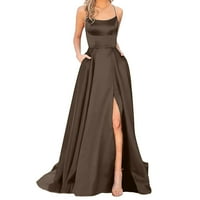 Plus size A-line haljina za žene bez rukava od ramena Maxi haljina Split Split Backless Strap za zabavu