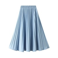Hoksml Flowy suknja, Ženska puna boja ljetna suknja Visoko struk aurikularna marža plutana suknja midi
