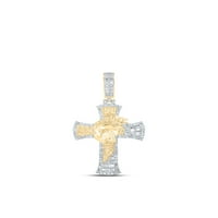 Diamond Queen 10KT Žuto zlato Muška okrugla Diamond Jesus Face Cross Charm Privjesak CTTW