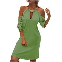 Ljetne haljine za žene Kvaholinski vrat Modni čvrsti mini a-linijska haljina za lakiranje zelena m