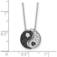 Sterling Silver RH-Pločed crno bijeli CZ Yin Yin Yin 16in W 2in Ext. Ogrlica - JBSP