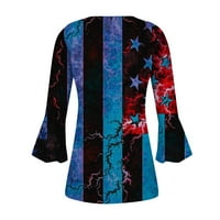 Ženske bluze Henley ispisane bluze modne ženske plus majice rukav ljetni vrhovi plavi xxl