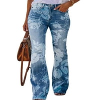 Haite Ladies Harem ravne noge Jeans Stretch cvjetni print pantalona za odmor rastezanje tipki dno