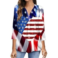 Ženska V-izrez rukava USA bluza za zastavu TOPS jesen otisnuta bluza vrhova dukserica za dnevnu odjeću