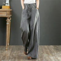 Ljetne pantalone za žene Ženske posteljine hlače Visoki struk Čvrsti džep gležnjače hlače za žene rade