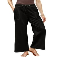 Žene duge hlače Visoka struka dno su čvrste boje Palazzo pantalone dame labavi fit lounge pant Work