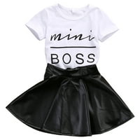 TODDLER Baby Little Girls Modna odjeća Mini Boss Majica TOPSleather Suknje Set odjeće