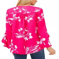 Sanviglor Women Chiffon Tops rupa s rukavima cvjetni print majica Labava plaža Majica Rose Red 2xl