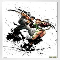 Street Fighter Ryu vs Cammy Ink Art Capcom Video Game Merchandise Gamer Classic Fighting Bijelo drvo