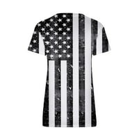 GUZOM WOMENS T majica Cleariance- Američka zastava Kratki rukav Udobne vrhove Ležerne prilike Neovisnosti