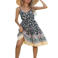 Pudcoco ženska ljetna haljina Halter duboki V izrez bez rukava bez rukava bez rukava Etničko stil Print