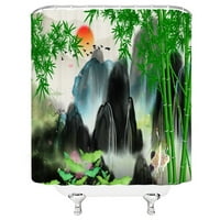 Kineski stil tušske zavjese planinski vodeni bambusovi šumski labudni labudovi priroda scenska kupatila