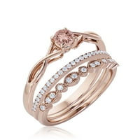 Infinity Loop 1. CARAT okrugli morgarite zaručni prsten, upleten vjenčani pojas u srebru s 18k ružičastog