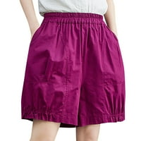 Ženske labave ležerne pamučne elastične hlače na širokim hlačama kratke hlače za žene crvene m