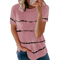 Ženske vrhove kratkih rukava labava bluza prugasta ženska majica Crew vrat ljetni ružičasta 4xl