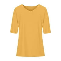 Ženski vrhovi ženski vrhovi okrugli vrat labav udoban čvrsta majica kratkih rukava casual s žute