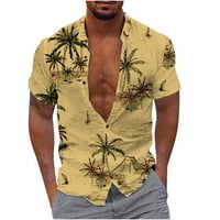 Muška modna casual gumba Hawaii Ispis Isključivanje kratkih rukava majica bluza muške majice, žute,