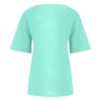 Plus size Ljetne majice Žene udobne labave posteljine bluze Crew Crt TEE Bluuses Dugme Decor Cvjetni