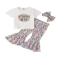 Imcute Easter Toddler Baby Girl Odjeća zeko ispis kratkih rukava na vrhu pantalone za hlače