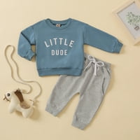 Toddler Baby Boy Girl Pismo Ispis Dukserice Pulover Tors + Hlače Outfit Set TrackSit Odjeća Plava 70