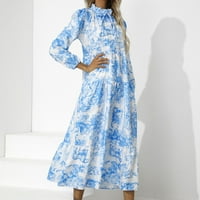 Ženska modna haljina dama Ležerna stilska odjeća s dugim rukavima CATC izrez Maxi Loose Hem Žene Elegantne