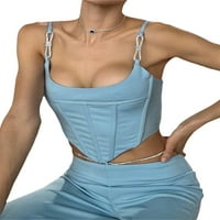 JXZOM Ženski korzet CAMI vrhovi, sjajni luk špagete kaiš čvrste boje Slim Fit Bustier