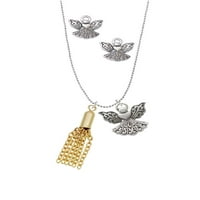 DELIGHT nakit Goldtone Mali resel Srebrni ton Guardian Angel Charm ogrlica i naušnice