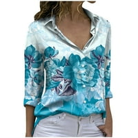 HHEI_K ženska modna nova ljetna vruća tiskana gumba dugih rukava V-izrez labavi majica na vrhu prevelike