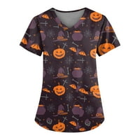 Halloween majice za žene bluze za žene ženski povremeni kratki rukav V-izrez Halloween tiskani džepni
