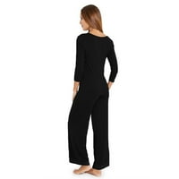 Huaangel Womens viskoza Čvrsta V-izrez široka noga Home Nosite pidžamu 2-komadni set Q Veličine S-2XL