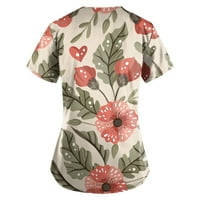 Cleance Žene vrhovi kratkih rukava cvjetna bluza Radna odjeća za žene labave V-izrez, ružičasta, 5xl