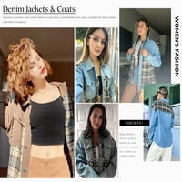 Ženska jakna od trapera PLAID PATCHWORK SHACKET Dugme s dugim rukavima prema dolje od prevelike jean