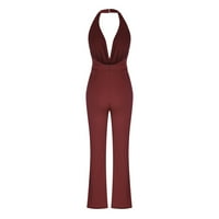 Ecqkame Jumpsuits za žene Dressy Wedding Solid Boja Seksi bez rukava Vješanje Džepne gusene BodySuit