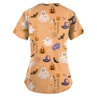 BAZYREY HALLOWEEN CRUB TOPOVI Žene Modni casual kratkih rukava V-izrez Halloween tiskani džep top crveni