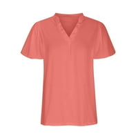 Homodles Žene Ljetni vrhovi - kratki rukav V-izrez Čvrsta baggy fit casual bluza Tunika majica Pink
