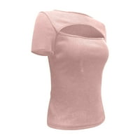 Košulje za žensku žensku modnu casual kratkih rukava izdubljena čvrsta boja Slim Fit vrhovi ružičasti