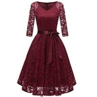 Haljine za žene Himeway Ženska moda Vintage V-izrez Dugi rukav čipka Retro tanka večernja haljina vina