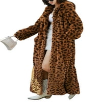 Kupezi s kaputima na kaputima s kapuljačom s kapuljačom rupa Leopard Print Outwear casual kaput od runa