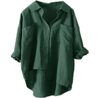 Rejlun Ženske vrhove majice rever na vratu Down Bluse Casual Cardigan Plain Holiday Tunic Majica Green