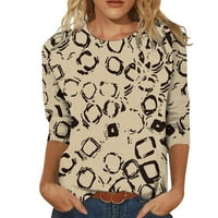 T majice za žene labavi fit casual leptir štampanje o vratu tri četvrtine rukava bluza vrhova