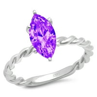 2CT Marquise Cut Purple Prirodni ametist 14k Bijelo zlato Graviranje Izjava Godišnjica Angažovanje vjenčanog