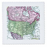 3Droza Vintage Mapa Sjeverne Amerike - USA Kanada Meksiko - izblijedjela geografija Travel Maps Pink