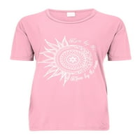 Ženska majica Sunflower Print Tops kratkih rukava Tee Boemska majica Loungewear TOP PINK 4XL