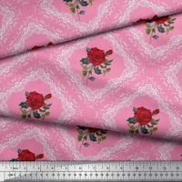 Provjera tkanine Soimoi Rayon, lišće i ruža cvjetna tiskana tkanina od dvorišta široka