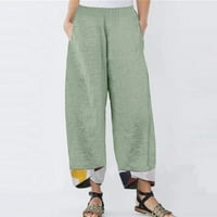 TAWOP modne žene Ljetne casual labave pamučne i posteljine džepom Štampari hlače hlače zelene hlače