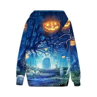 Ženska modna dugih rukava Labavi okrugli vrat Fleece Halloween Print s kapuljačom