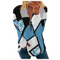 Žene V-izrez Modna labava Ležerna bluza za ispis Dugi rukav Zipper Western Style
