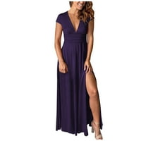 Clearsance Ljetne haljine za žene Dužina gležnja Ležerne puni kratki rukav A-Line V-izrez Dress Purple