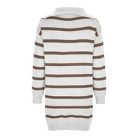 Ženski pad pulover Dukseri Stripe rebrani plemen dugi rukav zip up labav Comfy mini džemper haljina