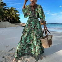 Ljetne haljine za prodaju za žene za žene s dugim rukavima za tisak cvjetnog uzorka V-izrez Maxi Loosovni